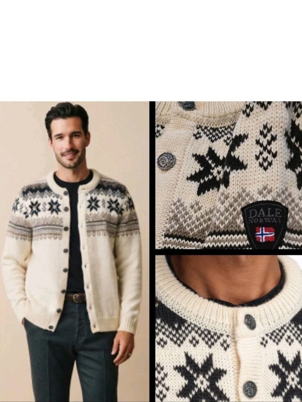 Dale of Norway Veafjord Men's Wool Snowflakes Print Knit Cardigan! XXL